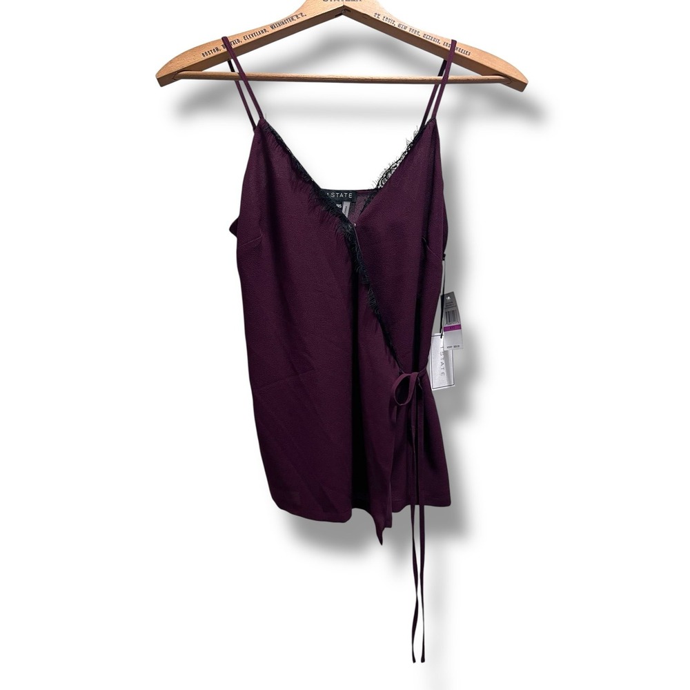 NWT Vintage 1.STATE Wraparound Cami Plum Black Lace‎ Trim XXS